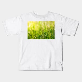 Green grass meadow with a touch of yellow sunbeams Kids T-Shirt